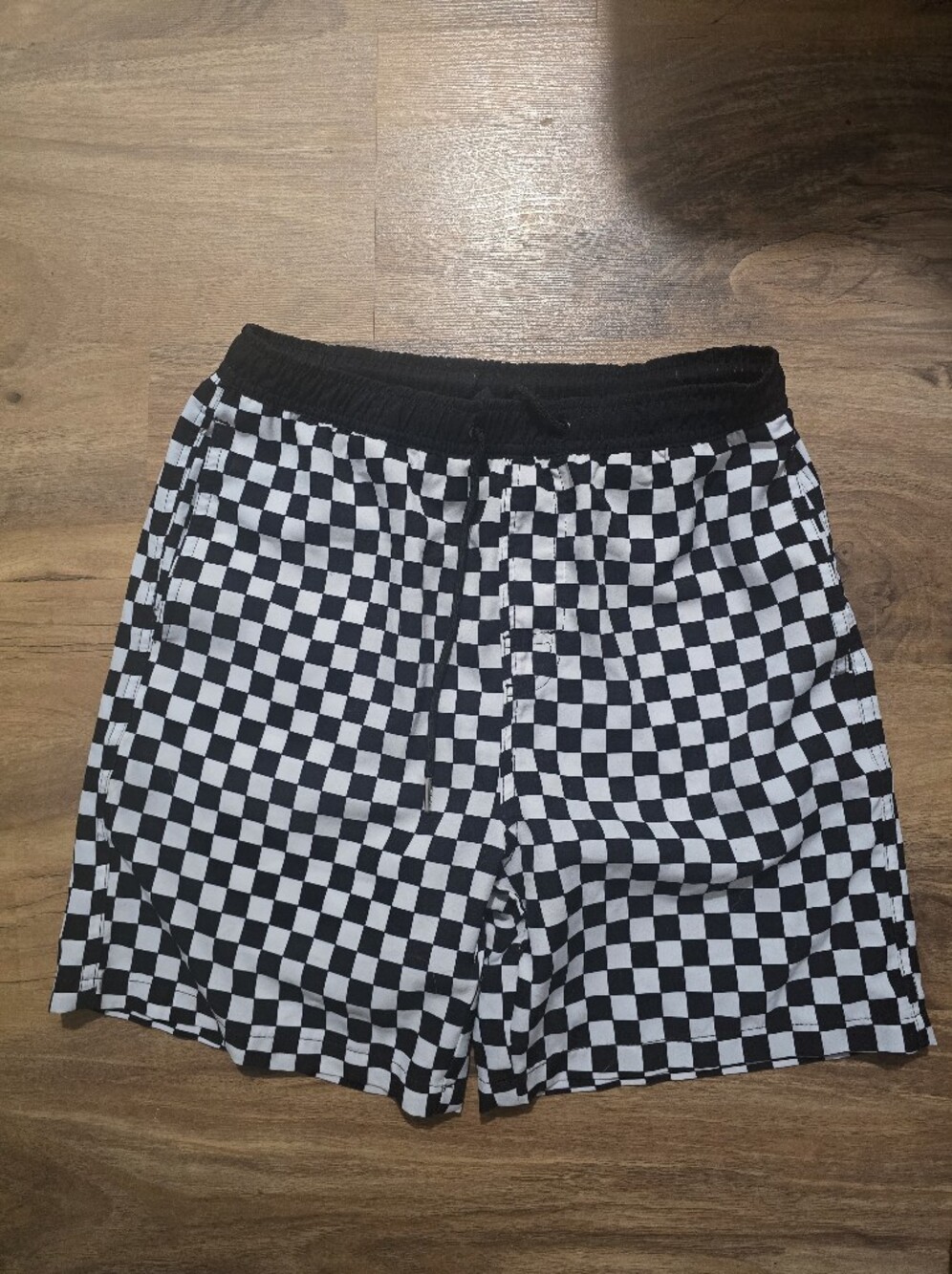LUCQUEE Boys Black White Checkerboard Swim Trunks Size Large